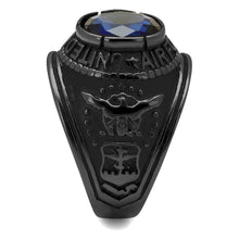 Load image into Gallery viewer, US Air Force Ring for Men and Women Unisex 316L Stainless Steel Military Patriotic Ring in Black with Blue Stone Sapphire - Jewelry Store by Erik Rayo
