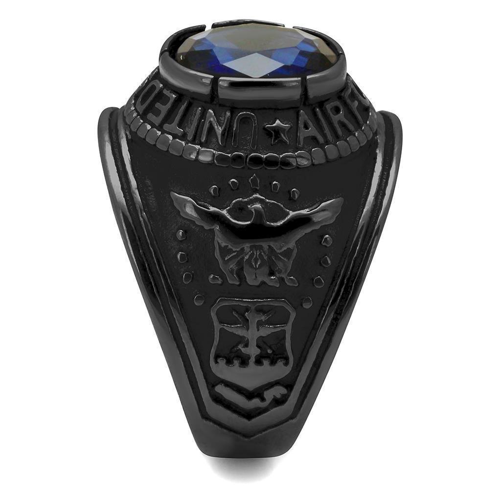 Black Air Force Ring for Men and Women Unisex 316L Stainless Steel Military Class Ring with Blue Sapphire Stone - Jewelry Store by Erik Rayo