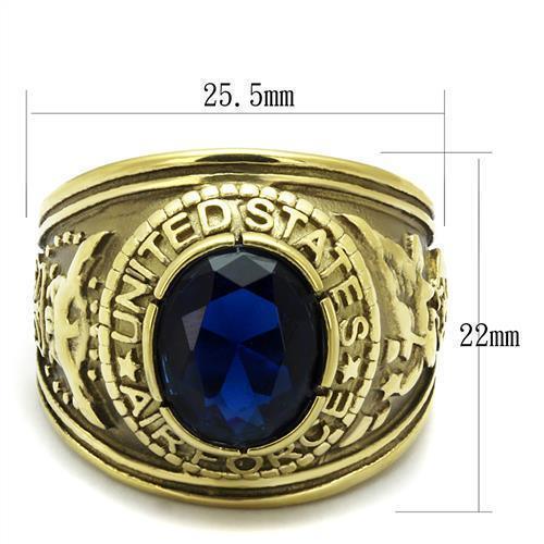 Air Force Ring for Men and Women Unisex Stainless Steel Military in Gold with Blue Stone - Jewelry Store by Erik Rayo