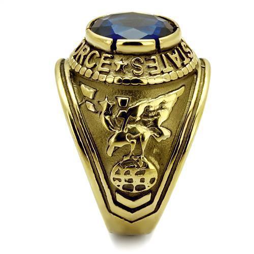 Air Force Ring for Men and Women Unisex Stainless Steel Military in Gold with Blue Stone - Jewelry Store by Erik Rayo