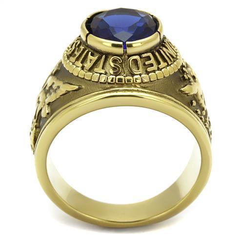 Air Force Ring for Men and Women Unisex Stainless Steel Military in Gold with Blue Stone - Jewelry Store by Erik Rayo