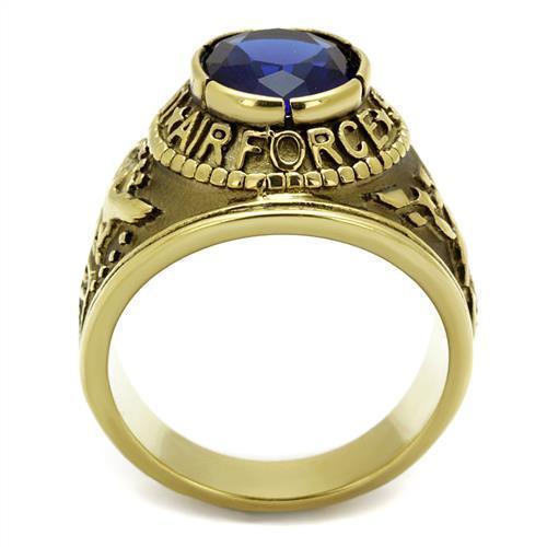 US Air Force Ring for Men and Women Unisex Stainless Steel Military Patriotic Ring in Gold with Blue Stone - Jewelry Store by Erik Rayo