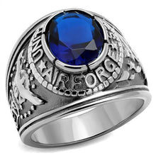 Load image into Gallery viewer, US Air Force Ring for Men and Women Unisex Stainless Steel Military Class Ring in Silver Blue Stone - Jewelry Store by Erik Rayo
