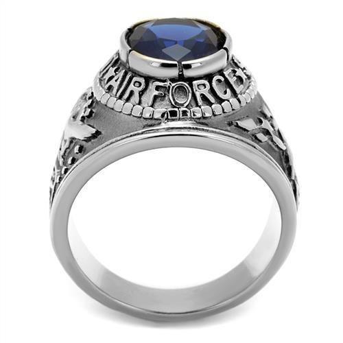 US Air Force Ring for Men and Women Unisex Stainless Steel Military Class Ring in Silver Blue Stone - Jewelry Store by Erik Rayo