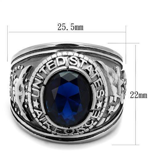 US Air Force Ring for Men and Women Unisex Stainless Steel Military Class Ring in Silver Blue Stone - Jewelry Store by Erik Rayo
