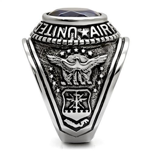 US Air Force Ring for Men and Women Unisex Stainless Steel Military Class Ring in Silver Blue Stone - Jewelry Store by Erik Rayo