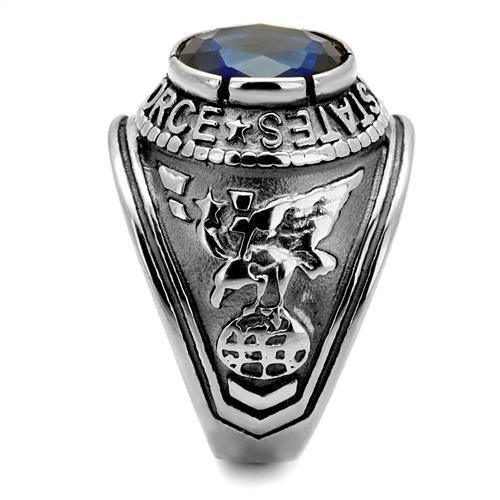 US Air Force Ring for Men and Women Unisex Stainless Steel Military Class Ring in Silver Blue Stone - Jewelry Store by Erik Rayo