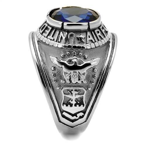 US Air Force Ring for Men and Women Unisex Stainless Steel Military Class Ring in Silver Blue Stone - Jewelry Store by Erik Rayo