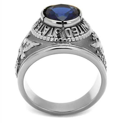 US Air Force Ring for Men and Women Unisex Stainless Steel Military Class Ring in Silver Blue Stone - Jewelry Store by Erik Rayo