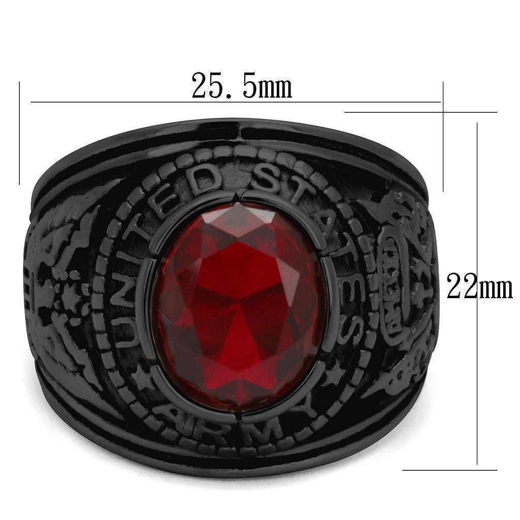 Black Army Ring for Men and Women Unisex 316L Stainless Steel Military Class Ring with Red Stone - Jewelry Store by Erik Rayo