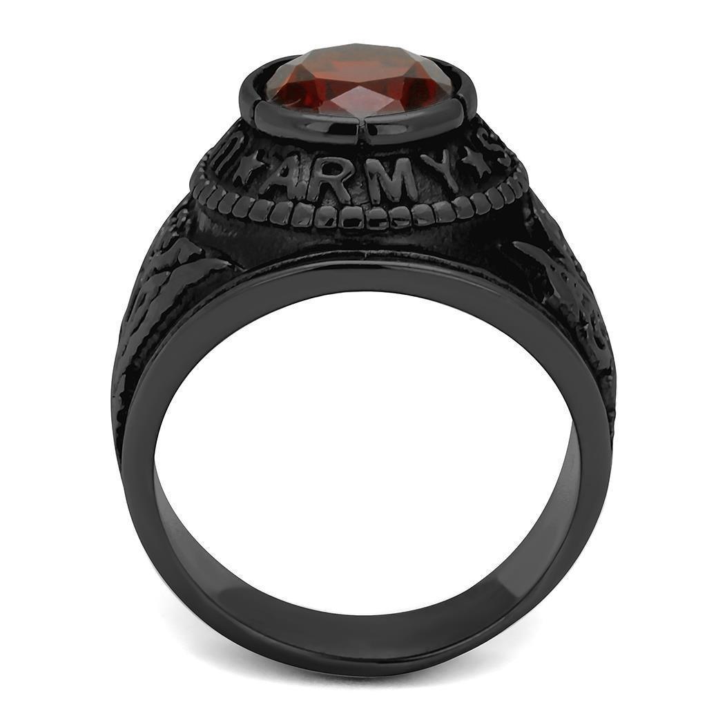 Black Army Ring for Men and Women Unisex 316L Stainless Steel Military Class Ring with Red Stone - Jewelry Store by Erik Rayo