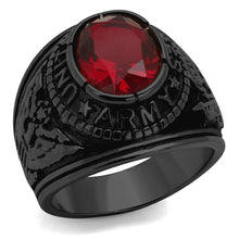 Load image into Gallery viewer, US Army Ring for Men and Women Unisex Stainless Steel Military Patriotic Ring in Black with Red Stone Rock - Jewelry Store by Erik Rayo
