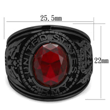 Load image into Gallery viewer, US Army Ring for Men and Women Unisex Stainless Steel Military Patriotic Ring in Black with Red Stone Rock - Jewelry Store by Erik Rayo
