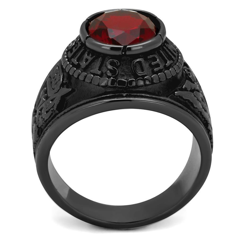 US Army Ring for Men and Women Unisex Stainless Steel Military Patriotic Ring in Black with Red Stone Rock - Jewelry Store by Erik Rayo