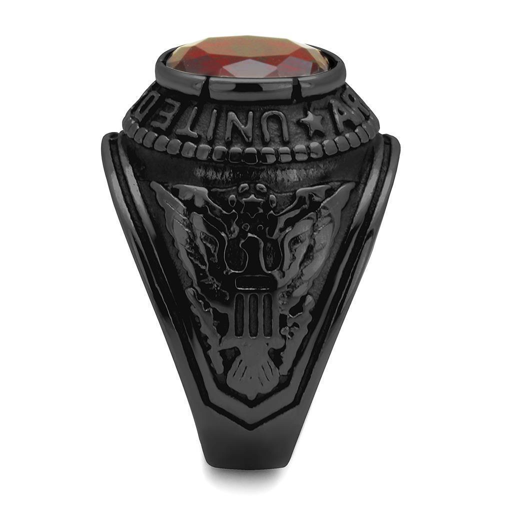 US Army Ring for Men and Women Unisex Stainless Steel Military Patriotic Ring in Black with Red Stone Rock - Jewelry Store by Erik Rayo