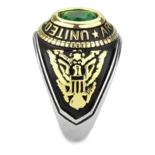 Load image into Gallery viewer, US Army Ring for Men and Women Unisex Stainless Steel Military Patriotic Ring in Gold with Green Stone - Jewelry Store by Erik Rayo
