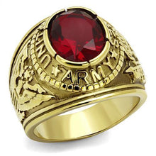 Load image into Gallery viewer, Gold Army Ring for Men and Women Unisex Stainless Steel Military Class Ring with Red Stone - Jewelry Store by Erik Rayo
