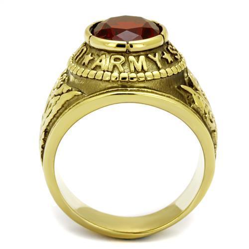 US Army Ring for Men and Women Unisex Stainless Steel Military Patriotic Ring in Gold with Red Stone Rock - Jewelry Store by Erik Rayo