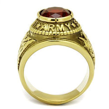 Load image into Gallery viewer, US Army Ring for Men and Women Unisex Stainless Steel Military Patriotic Ring in Gold with Red Stone Rock - Jewelry Store by Erik Rayo
