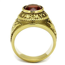 Load image into Gallery viewer, Gold Army Ring for Men and Women Unisex Stainless Steel Military Class Ring with Red Stone - Jewelry Store by Erik Rayo
