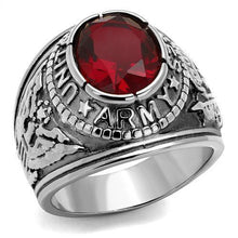 Load image into Gallery viewer, US Army Ring for Men and Women Unisex Stainless Steel Military Patriotic Ring in Silver with Red Stone - Jewelry Store by Erik Rayo
