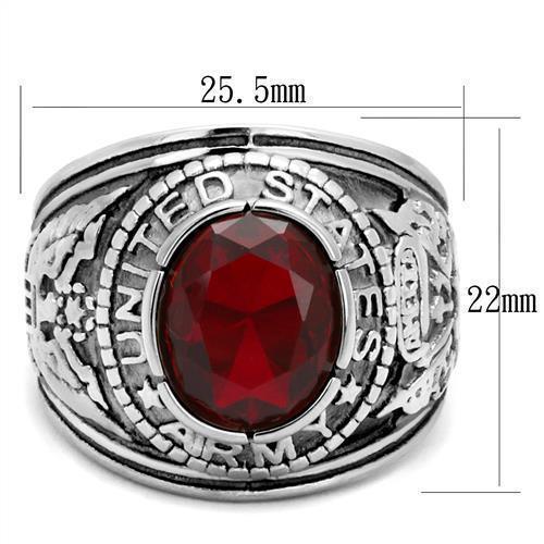 Silver Army Ring for Men and Women Unisex Stainless Steel Military Class Ring with Red Stone - Jewelry Store by Erik Rayo