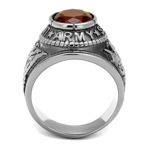 Silver Army Ring for Men and Women Unisex Stainless Steel Military Class Ring with Red Stone - Jewelry Store by Erik Rayo