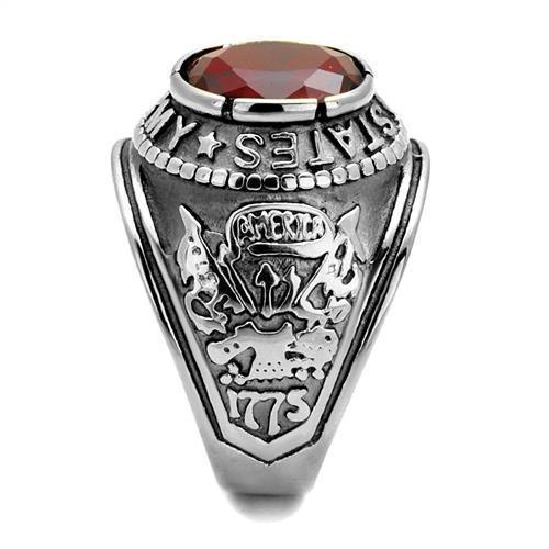 Silver Army Ring for Men and Women Unisex Stainless Steel Military Class Ring with Red Stone - Jewelry Store by Erik Rayo