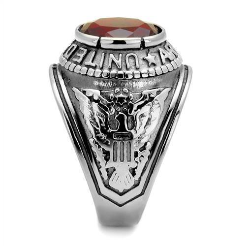 Silver Army Ring for Men and Women Unisex Stainless Steel Military Class Ring with Red Stone - Jewelry Store by Erik Rayo