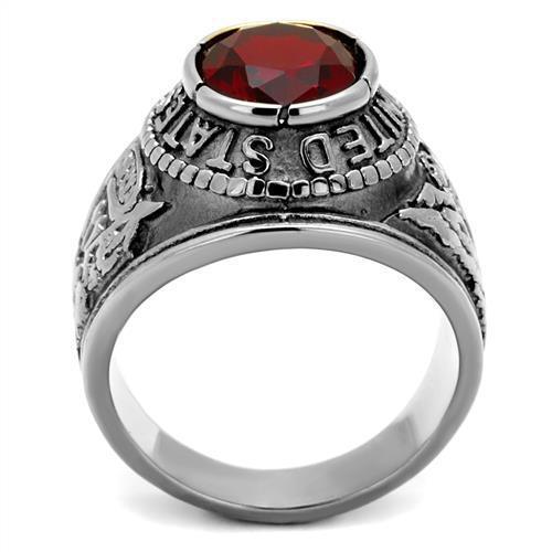 Silver Army Ring for Men and Women Unisex Stainless Steel Military Class Ring with Red Stone - Jewelry Store by Erik Rayo