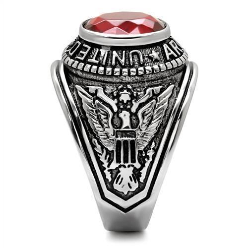 Silver Army Ring for Men and Women Unisex Stainless Steel Military Class Ring with Red Stone - Jewelry Store by Erik Rayo