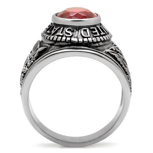 Silver Army Ring for Men and Women Unisex Stainless Steel Military Class Ring with Red Stone - Jewelry Store by Erik Rayo