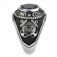 Load image into Gallery viewer, US Coast Guard Ring for Men and Women Unisex Stainless Steel Military Patriotic Ring in Silver with Blue Stone Rock¦ - Jewelry Store by Erik Rayo
