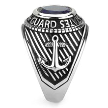 Load image into Gallery viewer, US Coast Guard Ring for Men and Women Unisex Stainless Steel Military Patriotic Ring in Silver with Blue Stone Rock¦ - Jewelry Store by Erik Rayo
