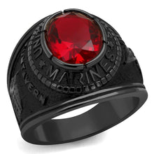 Load image into Gallery viewer, US Marines Ring for Men and Women Unisex 316L Stainless Steel Military Patriotic Ring in Black with Red Stone Rock - Jewelry Store by Erik Rayo
