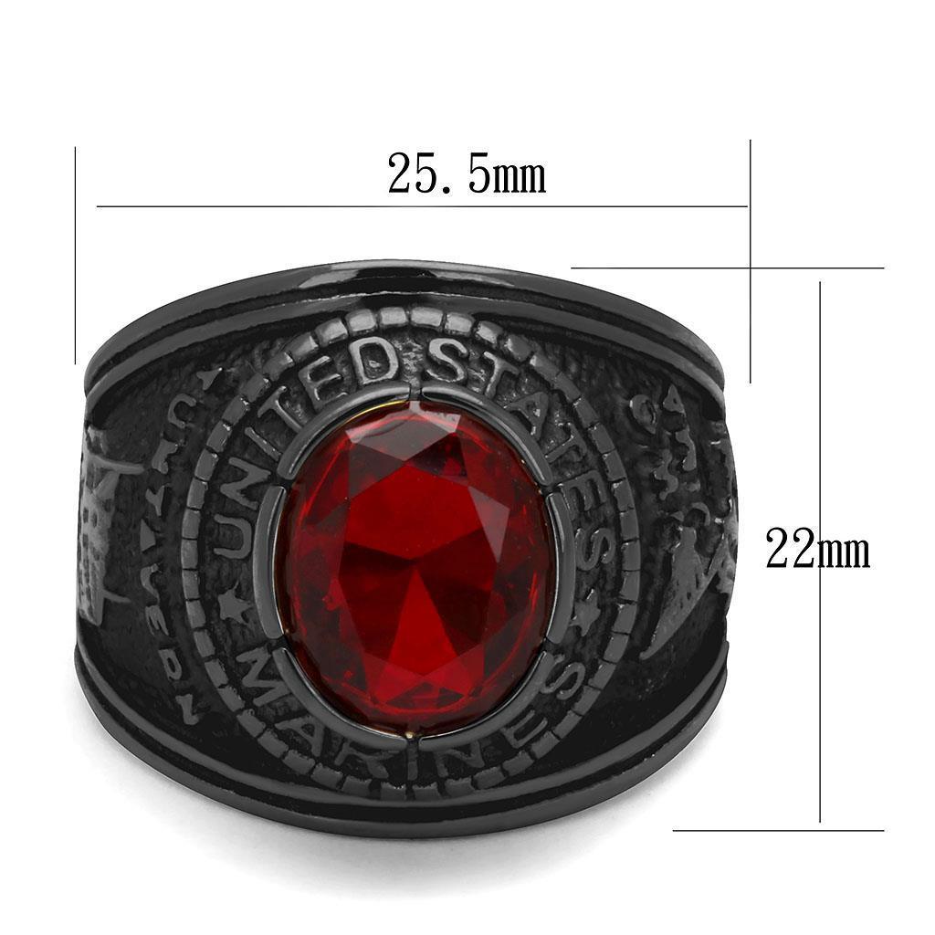 US Marines Ring for Men and Women Unisex Stainless Steel Military Patriotic Ring in Black with Red Stone Rock - Jewelry Store by Erik Rayo