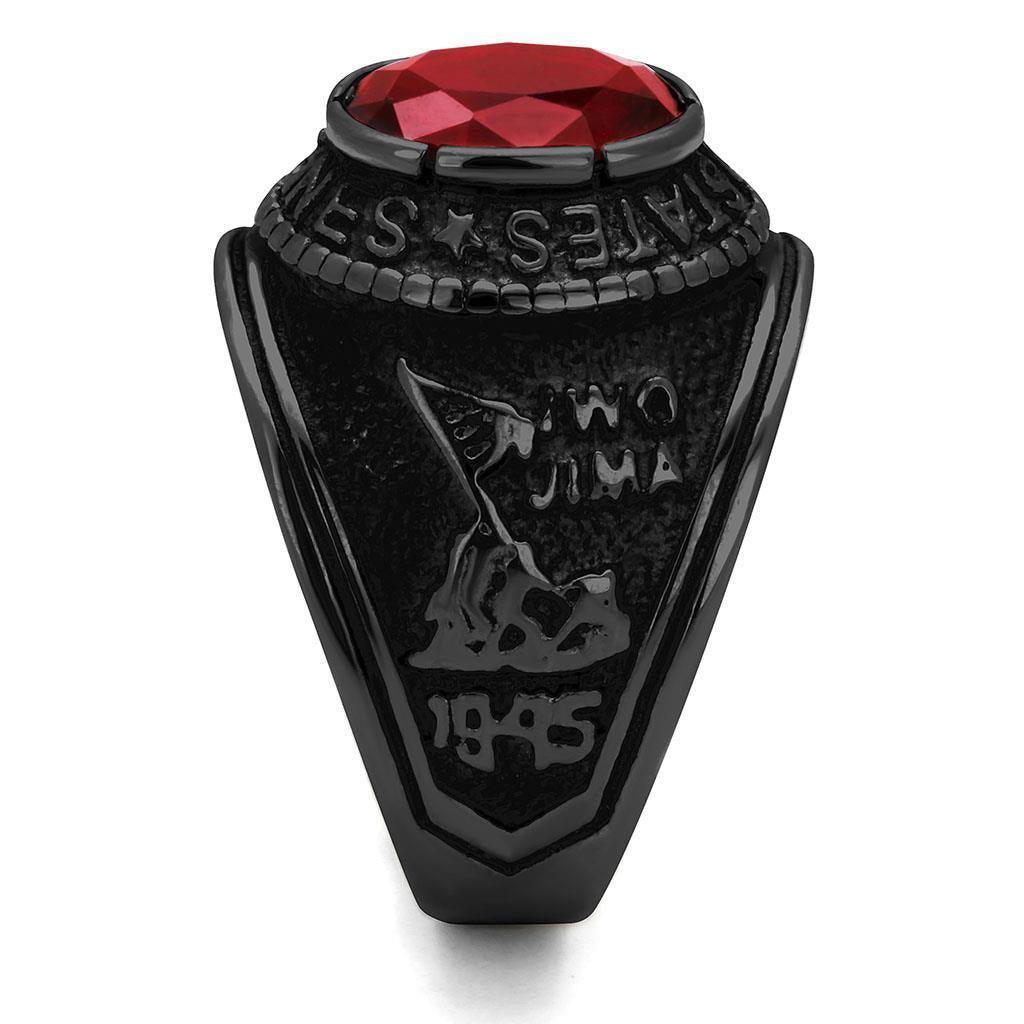 US Marines Ring for Men and Women Unisex Stainless Steel Military Patriotic Ring in Black with Red Stone Rock - Jewelry Store by Erik Rayo