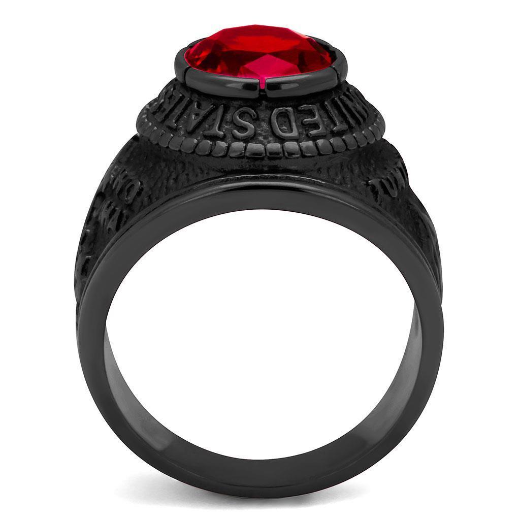 US Marines Ring for Men and Women Unisex Stainless Steel Military Patriotic Ring in Black with Red Stone Rock - Jewelry Store by Erik Rayo