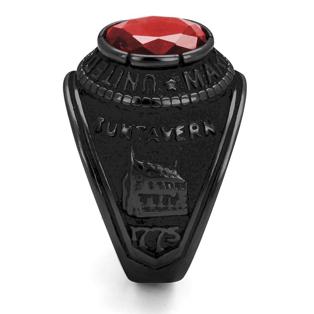 US Marines Ring for Men and Women Unisex Stainless Steel Military Patriotic Ring in Black with Red Stone Rock - Jewelry Store by Erik Rayo