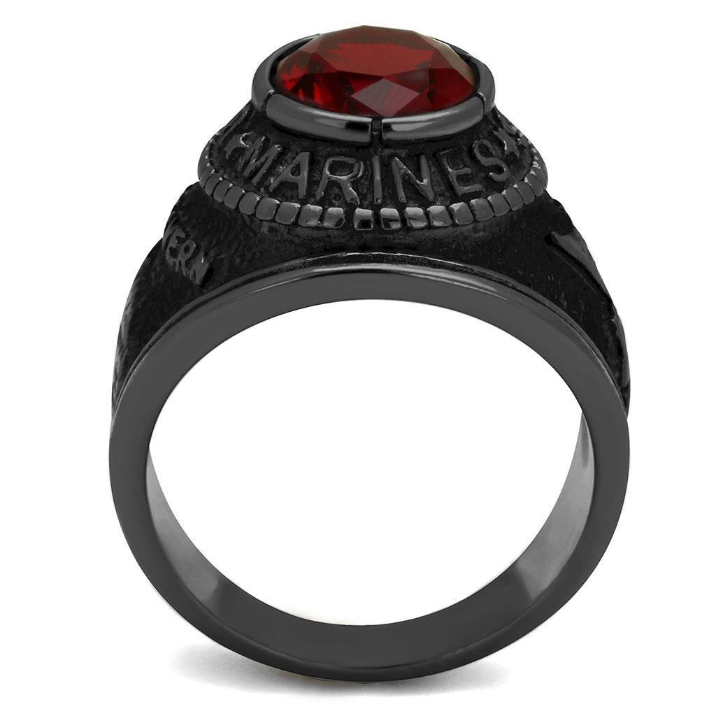 US Marines Ring for Men and Women Unisex Stainless Steel Military Patriotic Ring in Black with Red Stone Rock - Jewelry Store by Erik Rayo