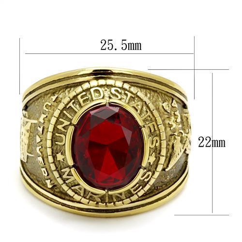 US Marines Ring for Men and Women Unisex Stainless Steel Military Patriotic Ring in Gold with Red Stone Rock - Jewelry Store by Erik Rayo