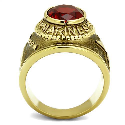 US Marines Ring for Men and Women Unisex Stainless Steel Military Patriotic Ring in Gold with Red Stone Rock - Jewelry Store by Erik Rayo