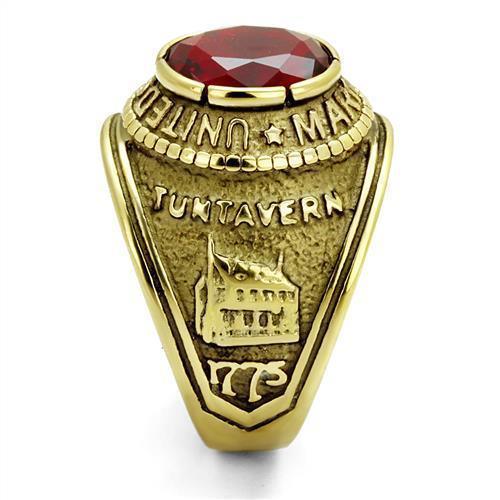 US Marines Ring for Men and Women Unisex Stainless Steel Military Patriotic Ring in Gold with Red Stone Rock - Jewelry Store by Erik Rayo