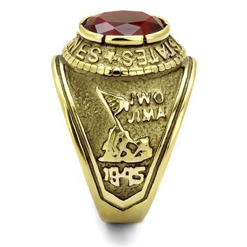 US Marines Ring for Men and Women Unisex Stainless Steel Military Patriotic Ring in Gold with Red Stone Rock - Jewelry Store by Erik Rayo