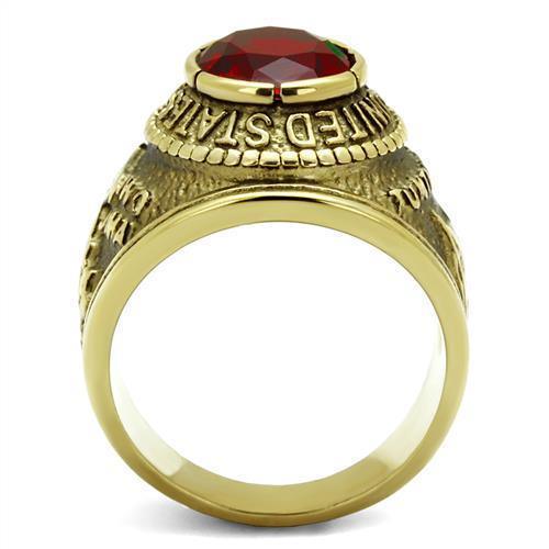 US Marines Ring for Men and Women Unisex Stainless Steel Military Patriotic Ring in Gold with Red Stone Rock - Jewelry Store by Erik Rayo