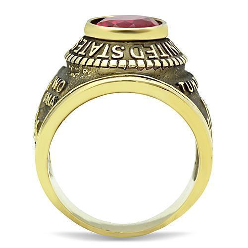 US Marines Ring for Men and Women Unisex Stainless Steel Military Patriotic Ring in Gold with Red Stone Rock - Jewelry Store by Erik Rayo