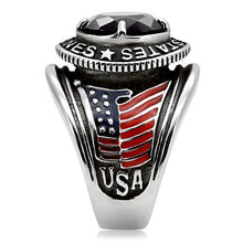 Load image into Gallery viewer, US Marines Ring for Men and Women Unisex Stainless Steel Military Patriotic Ring in Silver with Blue Stone Rock - Jewelry Store by Erik Rayo
