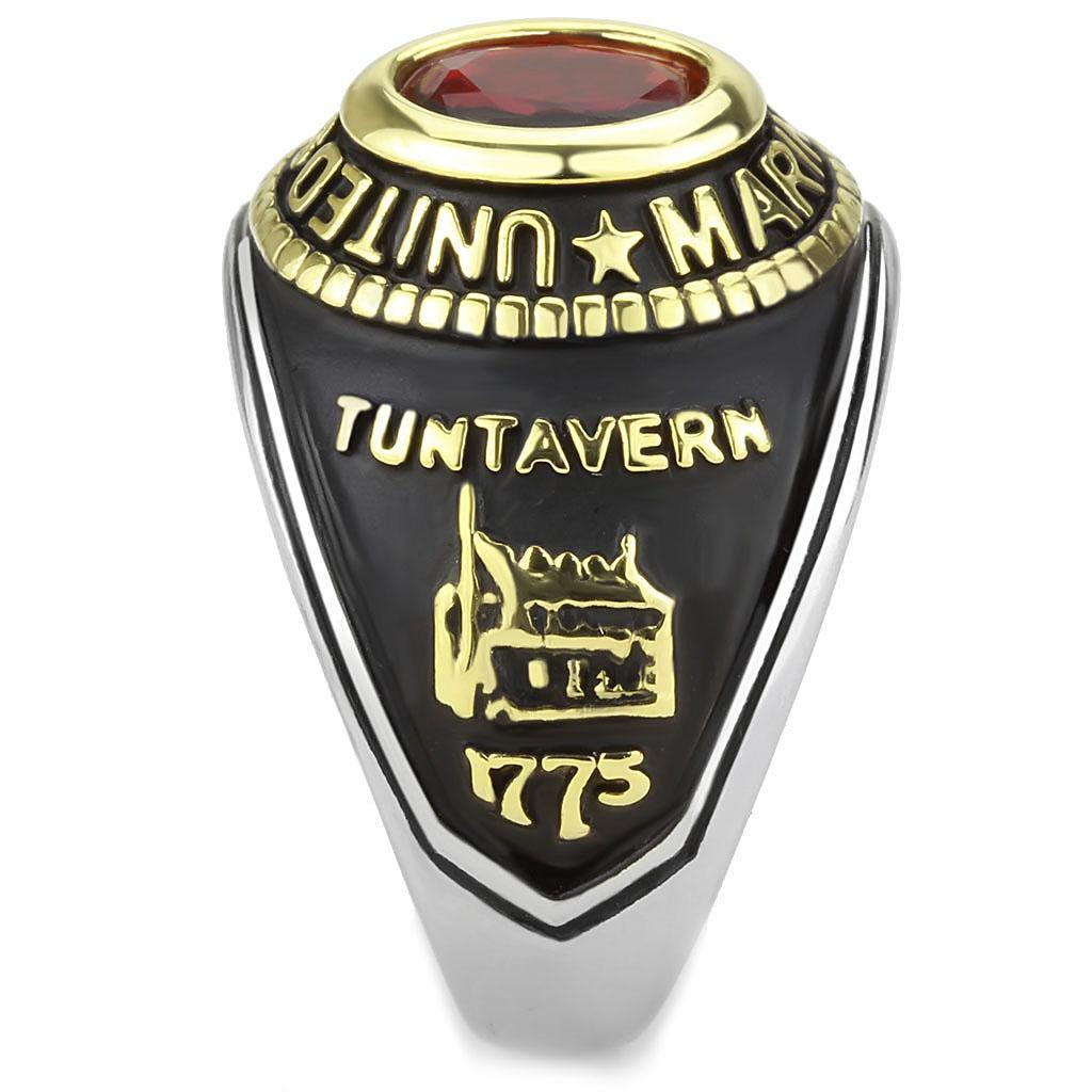 US Marines Ring for Men Women Unisex Stainless Steel Military Ring in Black and Gold with Red Stone Rock - Jewelry Store by Erik Rayo