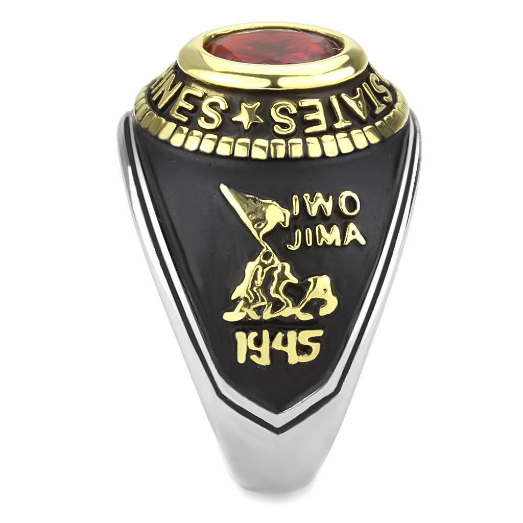 US Marines Ring for Men Women Unisex Stainless Steel Military Ring in Black and Gold with Red Stone Rock - Jewelry Store by Erik Rayo