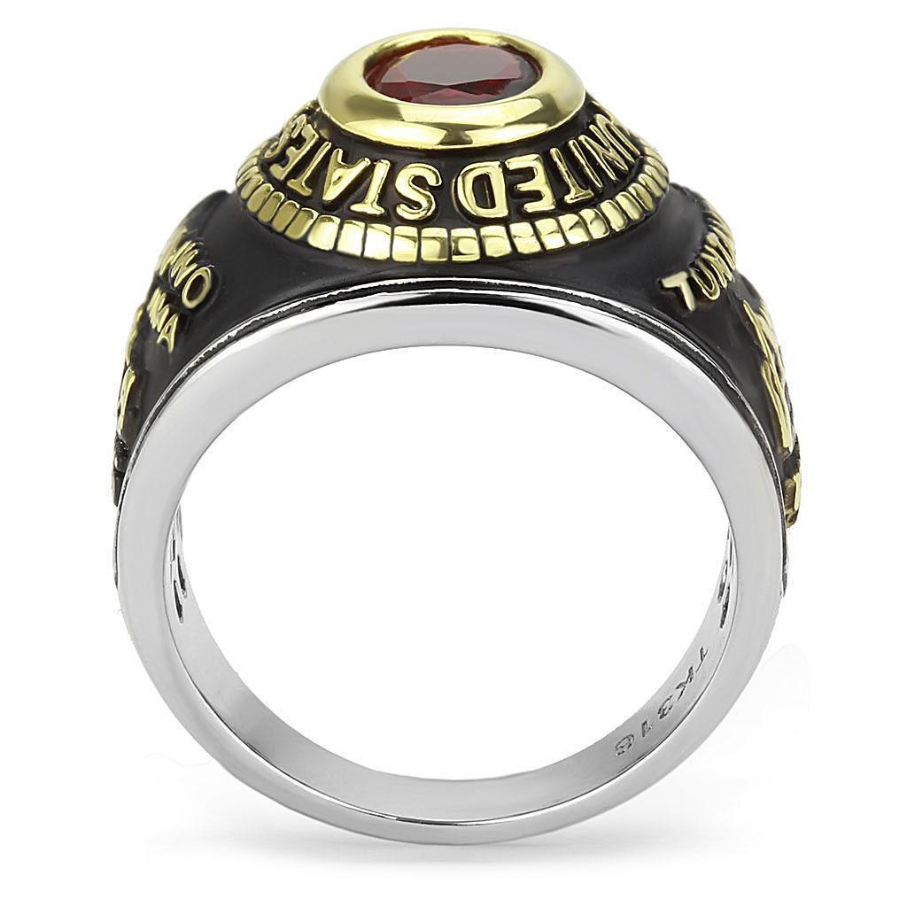 US Marines Ring for Men Women Unisex Stainless Steel Military Ring in Black and Gold with Red Stone Rock - Jewelry Store by Erik Rayo